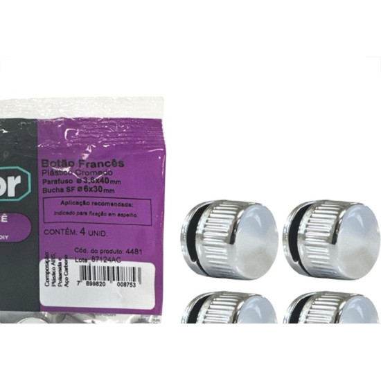 Botao Frances Sforplast Abs Cromado Com Bucha Parafuso Cartela Com 4 Pecas