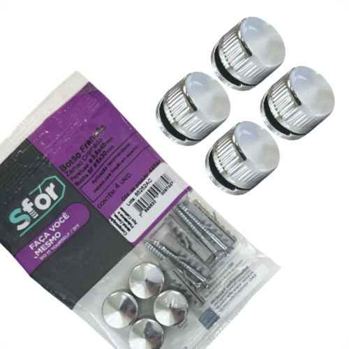 Botao Frances Sforplast Zamac Cromado Com Bucha Parafuso Cartela Com 4 Pecas