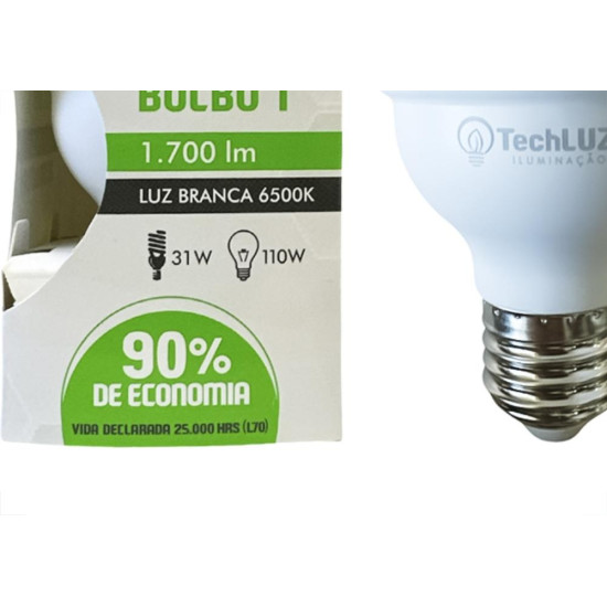 Lampada Led Bulbo Techluz A60 - 20W. 6500K. - E-27 - Kit C/10 Pecas