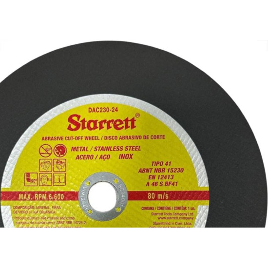 Disco Corte Aco Inox Starrett 9''X5/64''X7/8'' - Fino 1,9Mm - Dac230-24 - Kit C/6 Pecas