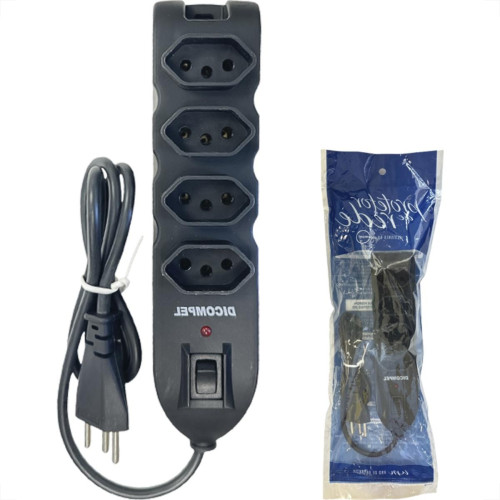 Filtro Linha Dicompel 4 Tomadas 2P+T. Preto 10A. Com Chave Liga Desliga Bivolt - Dc-605/11