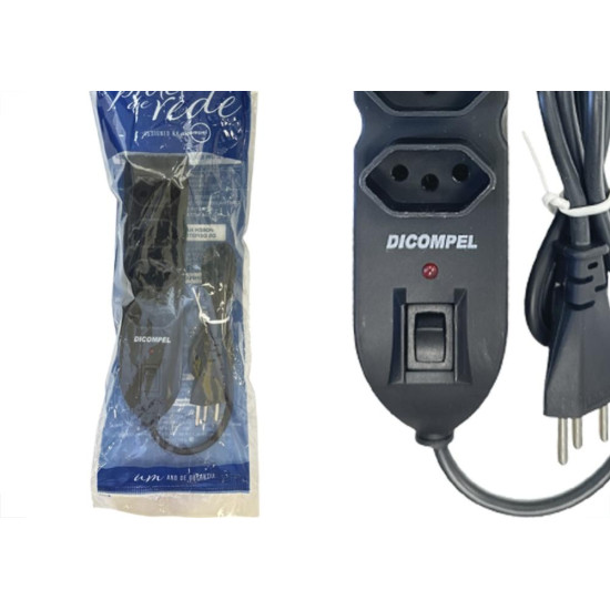 Filtro Linha Dicompel 4 Tomadas 2P+T. Preto 10A. Com Chave Liga Desliga Bivolt - Dc-605/11