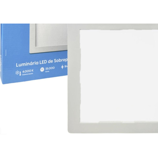 Plafon Led Sobrepor Elgin Quadrado 24W. 1920Lm. 4000K. Bivolt Branco