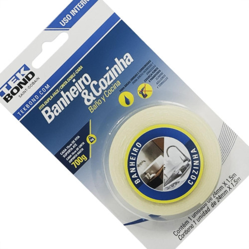 Fita Dupla Face Tekbond Banheiro Cozinha 24Mm X 1,5M - 700G
