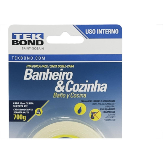 Fita Dupla Face Tekbond Banheiro Cozinha 24Mm X 1,5M - 700G