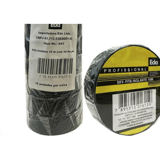 Fita Isolante Eda 10M Preta 9Xy - Kit C/10 Pecas
