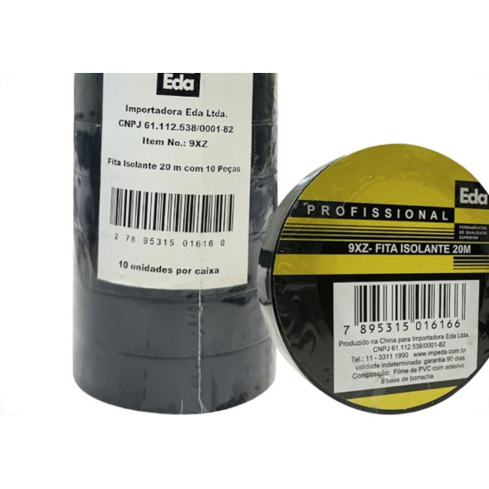 Fita Isolante Eda 20M Preta 9Xz - Kit C/10 Pecas