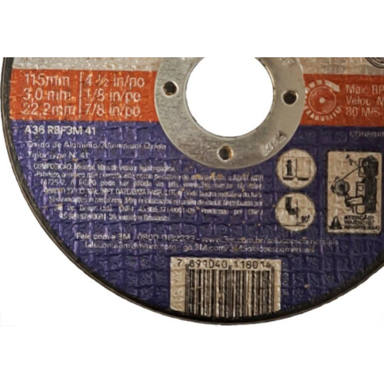 Disco Corte Ferro 3M - 4.1/2''X1/8''X7/8'' - 2 Telas 3Mm