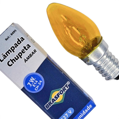 Lampada Chupeta Brasfort 7Wx127V. E14 Ambar - Kit C/25 Pecas Lampada Chupeta Brasfort 7Wx127V. E14 Ambar - Kit C/25 Pecas