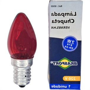 Lampada Chupeta Brasfort 7Wx220V. E14 Vermelha - Kit C/25 Pecas