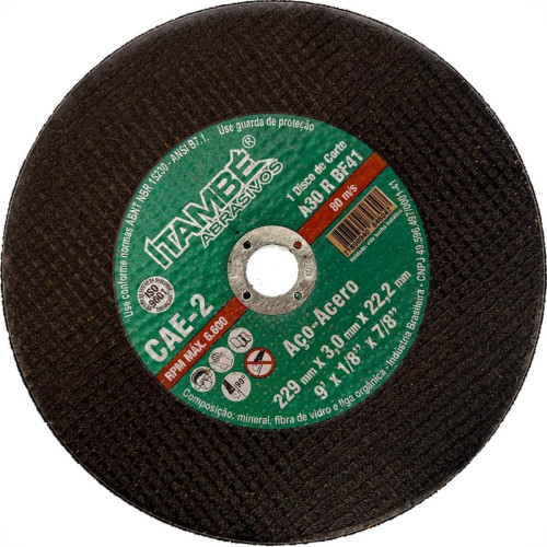 Disco Corte Ferro Itambe 9''X1/8''X7/8''- 2 Telas Cae-2 Disco Corte Ferro Itambe 9''X1/8''X7/8''- 2 Telas Cae-2