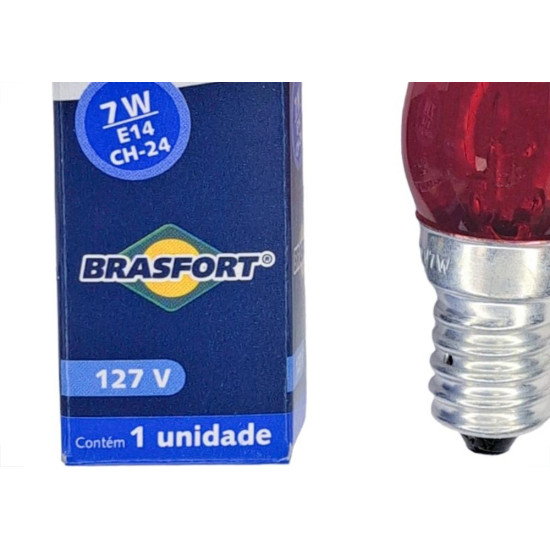 Lampada Chupeta Brasfort 7Wx127V. E14 Vermelha - Kit C/25 Pecas