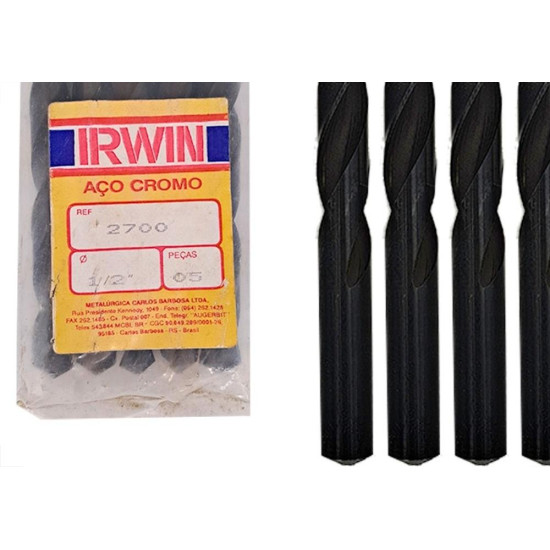 Broca Aco Cromo Madeira Irwin 1/2'' - Kit C/5 Pecas