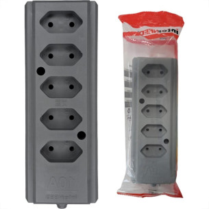 Tomada Barra Interneed 2 Polos Cinza 10A. Quintupla Tomada Barra Interneed 2 Polos Cinza 10A. Quintupla