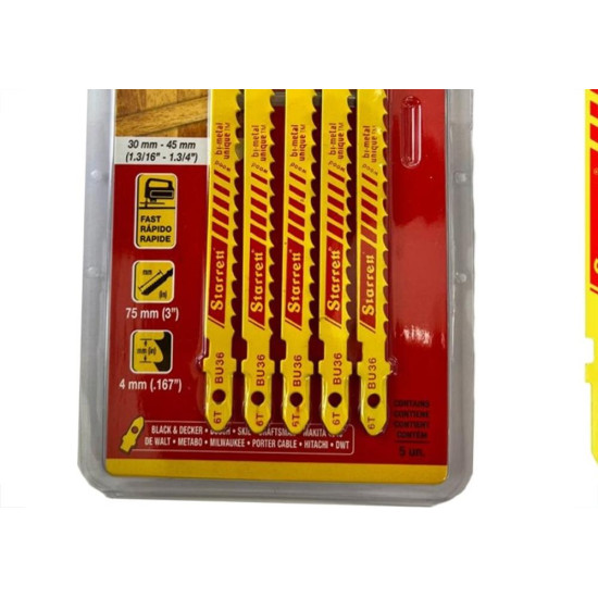 Serra Tico-Tico Lamina Starrett Madeira Bi-Metal Com 5 Pecas Bu36 - 75Mm - 6T Serra Tico-Tico Lamina Starrett Madeira Bi-Metal Com 5 Pecas Bu36 - 75Mm - 6T