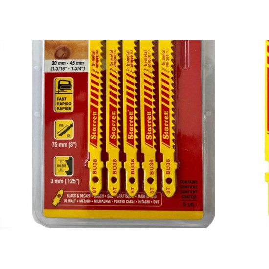 Serra Tico-Tico Lamina Starrett Madeira Bi-Metal Com 5 Pecas Bu38 - 75Mm - 8T