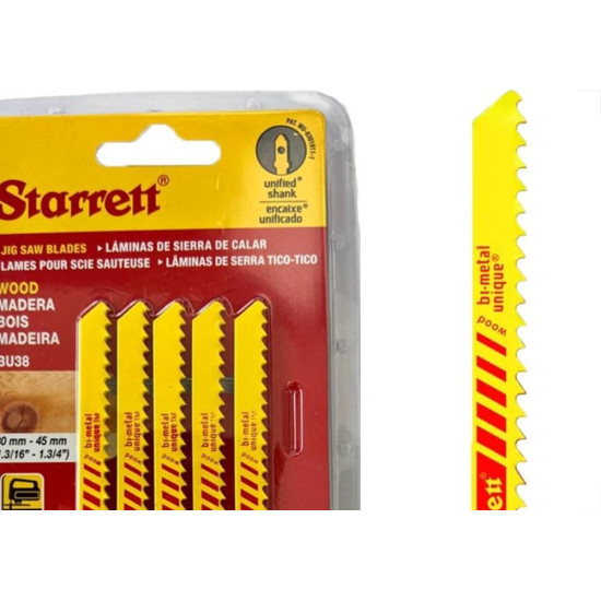 Serra Tico-Tico Lamina Starrett Madeira Bi-Metal Com 5 Pecas Bu38 - 75Mm - 8T