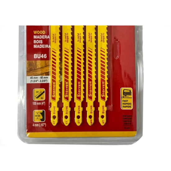 Serra Tico-Tico Lamina Starrett Madeira Bi-Metal Com 5 Pecas Bu46 - 100Mm - 6T Serra Tico-Tico Lamina Starrett Madeira Bi-Metal Com 5 Pecas Bu46 - 100Mm - 6T