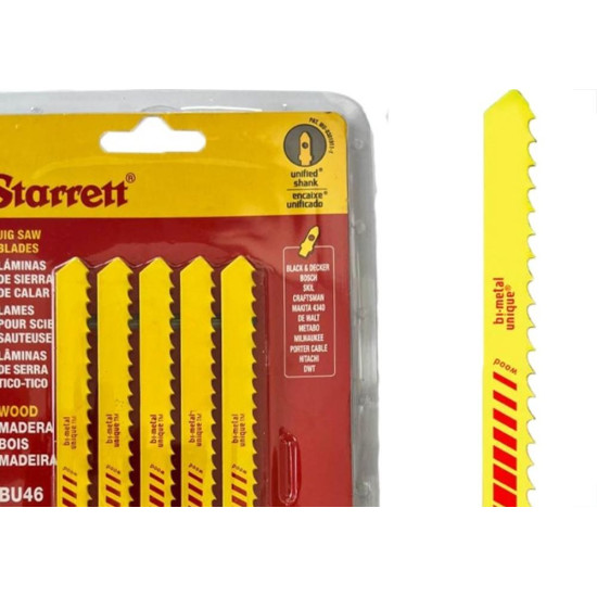 Serra Tico-Tico Lamina Starrett Madeira Bi-Metal Com 5 Pecas Bu46 - 100Mm - 6T Serra Tico-Tico Lamina Starrett Madeira Bi-Metal Com 5 Pecas Bu46 - 100Mm - 6T