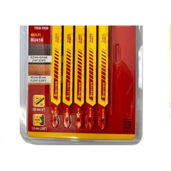 Serra Tico-Tico Lamina Starrett Multi Bi-Metal Com 5 Pecas Bu418 - 100Mm - 18T