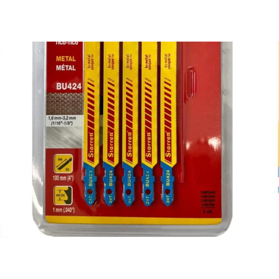 Serra Tico-Tico Lamina Starrett Metal Bi-Metal Com 5 Pecas Bu424 - 100Mm - 24T