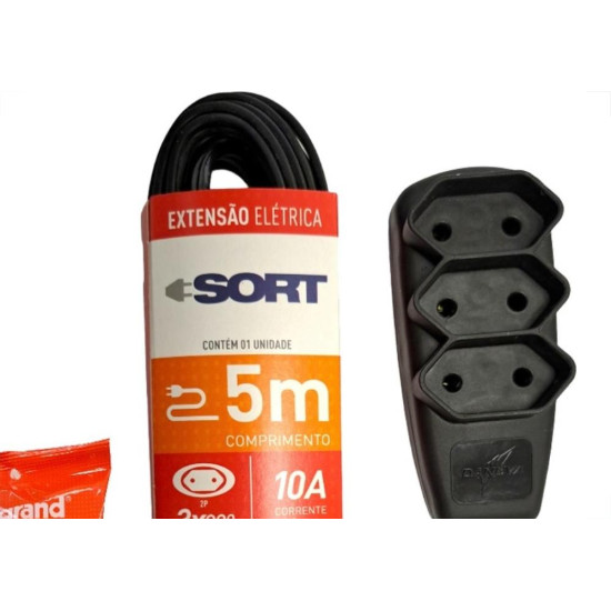 Extensao Daneva Sort 2 Polos Paralela 0,75Mm Preta - 5M - 1656 Extensao Daneva Sort 2 Polos Paralela 0,75Mm Preta - 5M - 1656