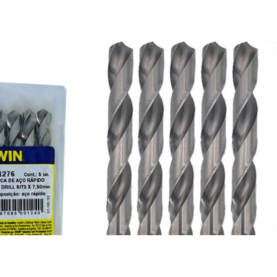 Broca Aco Rapido Irwin 7,5 Mm - Kit C/5 Pecas Broca Aco Rapido Irwin 7,5 Mm - Kit C/5 Pecas