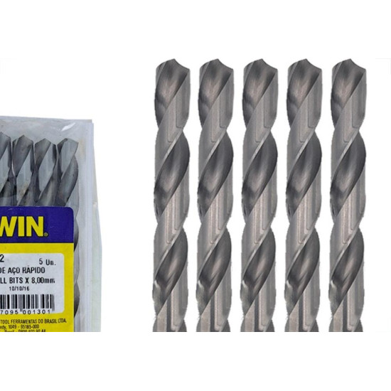Broca Aco Rapido Irwin 8,0 Mm - Kit C/5 Pecas Broca Aco Rapido Irwin 8,0 Mm - Kit C/5 Pecas