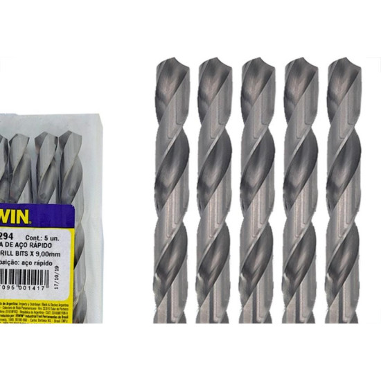 Broca Aco Rapido Irwin 9,0 Mm - Kit C/5 Pecas Broca Aco Rapido Irwin 9,0 Mm - Kit C/5 Pecas