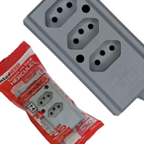 Tomada Barra Interneed 2 Polos +Terra Cinza 20A. Tripla Tomada Barra Interneed 2 Polos +Terra Cinza 20A. Tripla