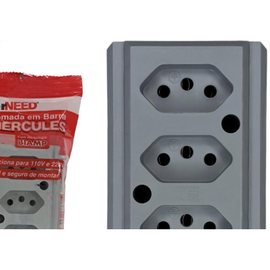 Tomada Barra Interneed 2 Polos +Terra Cinza 20A. Tripla Tomada Barra Interneed 2 Polos +Terra Cinza 20A. Tripla