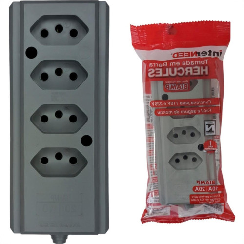 Tomada Barra Interneed 2 Polos +Terra Cinza 20A. Quadrupla Tomada Barra Interneed 2 Polos +Terra Cinza 20A. Quadrupla