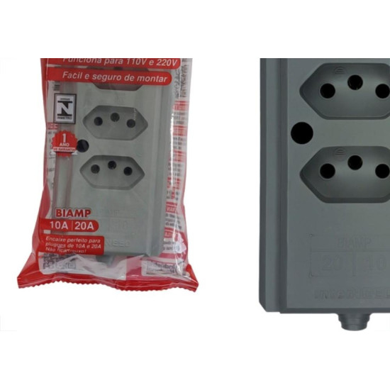 Tomada Barra Interneed 2 Polos +Terra Cinza 20A. Quadrupla Tomada Barra Interneed 2 Polos +Terra Cinza 20A. Quadrupla