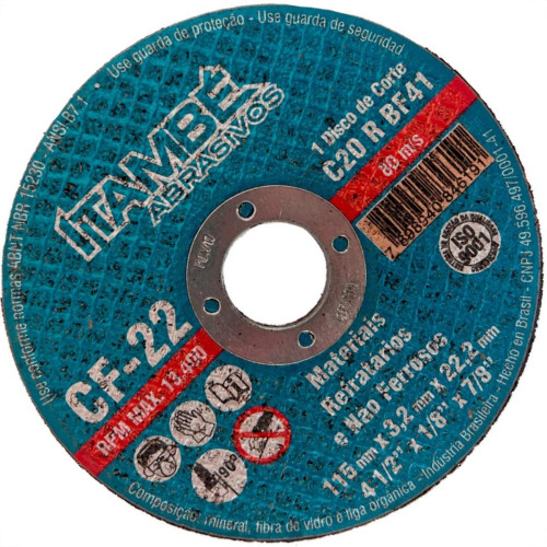 Disco Corte Refratario Itambe 4.1/2''X1/8''X7/8'' - 2 Telas - Cf-22 - Kit C/10 Pecas Disco Corte Refratario Itambe 4.1/2''X1/8''X7/8'' - 2 Telas - Cf-22 - Kit C/10 Pecas