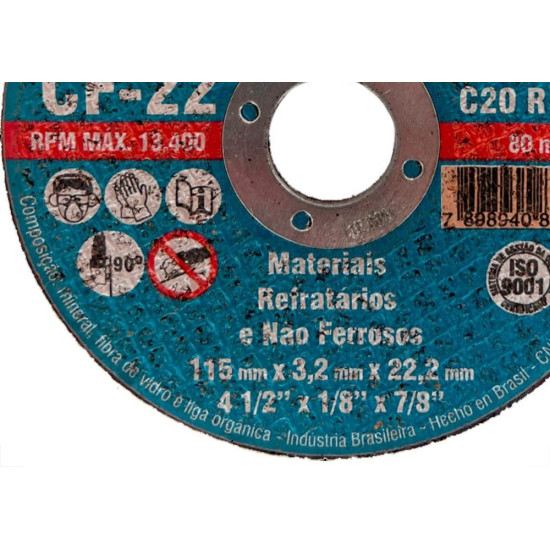 Disco Corte Refratario Itambe 4.1/2''X1/8''X7/8'' - 2 Telas - Cf-22 - Kit C/10 Pecas Disco Corte Refratario Itambe 4.1/2''X1/8''X7/8'' - 2 Telas - Cf-22 - Kit C/10 Pecas