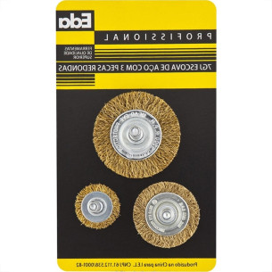 Escova De Aco Jogo Eda Aco Latonado Jogo Com 3 Pecas Com Haste - 7Gj