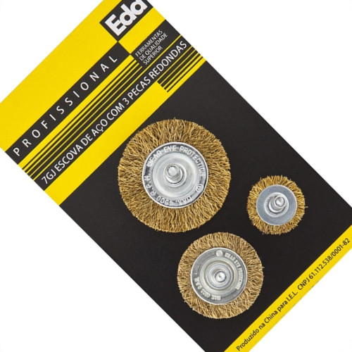 Escova De Aco Jogo Eda Aco Latonado Jogo Com 3 Pecas Com Haste - 7Gj