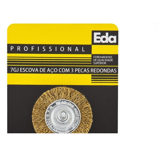 Escova De Aco Jogo Eda Aco Latonado Jogo Com 3 Pecas Com Haste - 7Gj