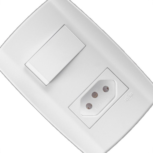 Conjunto Ilumi Slim Branco Com Placa 1 Simples + Tomada 2P+T. 10A. - 80200 Conjunto Ilumi Slim Branco Com Placa 1 Simples + Tomada 2P+T. 10A. - 80200