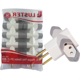 Pino 3 Saidas Luster 2 Polos+Terra 10A. Branco/Cinza - 2044 - Kit C/10 Pecas