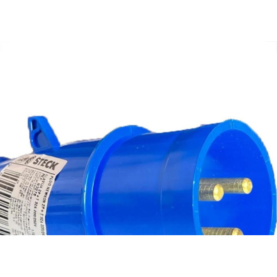 Acoplamento Industrial Macho Steck Newkon 2 Polos+Terra 200V. A 250V. 16A. Azul N3076