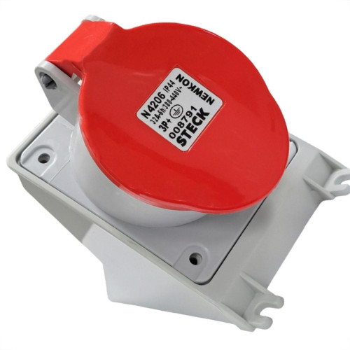 Tomada Industrial Sobrepor Steck Newkon 3 Polos+Terra 380V. A 440V. 32A. Vermelha - N4206 Tomada Industrial Sobrepor Steck Newkon 3 Polos+Terra 380V. A 440V. 32A. Vermelha - N4206