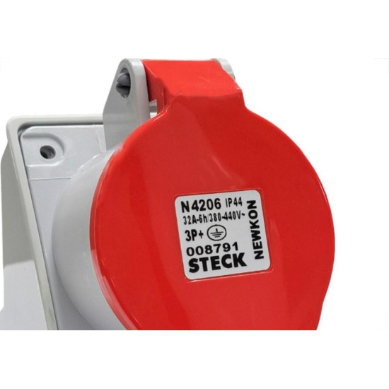 Tomada Industrial Sobrepor Steck Newkon 3 Polos+Terra 380V. A 440V. 32A. Vermelha - N4206 Tomada Industrial Sobrepor Steck Newkon 3 Polos+Terra 380V. A 440V. 32A. Vermelha - N4206