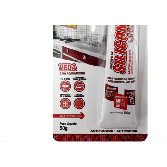 Silicone Bond Garin Bisnaga Branco 50G Blister - Kit C/12 Pecas