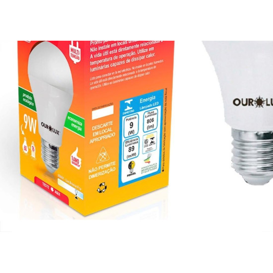 Lampada Led Bulbo Ourolux A60 - 9W. 6500K. Lampada Led Bulbo Ourolux A60 - 9W. 6500K.