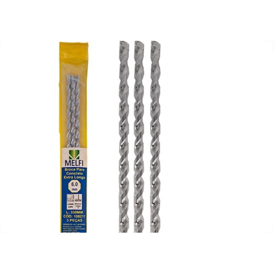 Broca Widea Extra Longa Melfi 6 Mm - Kit C/3 Pecas Broca Widea Extra Longa Melfi 6 Mm - Kit C/3 Pecas