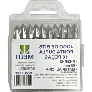 Ponteira Para Parafusadeira Melfi Ponta Dupla Phillips 65Mm Com 10 Pecas