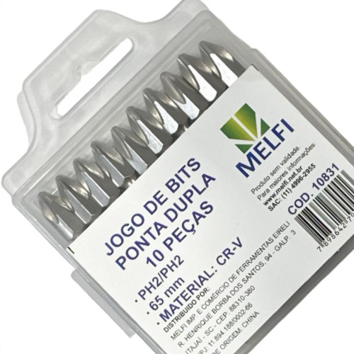 Ponteira Para Parafusadeira Melfi Ponta Dupla Phillips 65Mm Com 10 Pecas Ponteira Para Parafusadeira Melfi Ponta Dupla Phillips 65Mm Com 10 Pecas