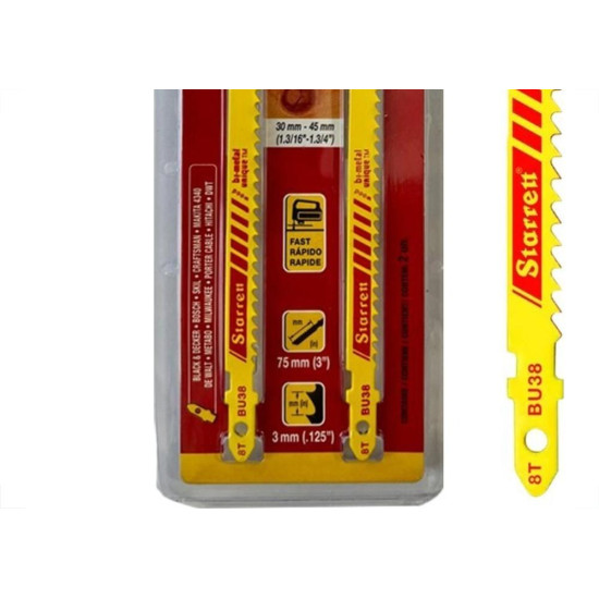 Serra Tico-Tico Lamina Starrett Madeira Bi-Metal Com 2 Pecas Bu38-2 - 75Mm - 8T