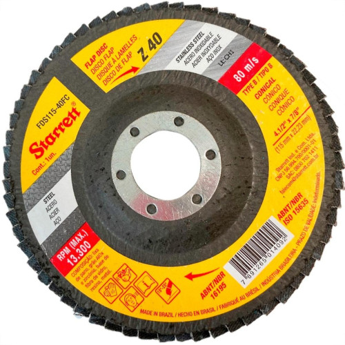 Disco Flap Starrett 4.1/2'' X 7/8''- Grao 40 Disco Flap Starrett 4.1/2'' X 7/8''- Grao 40